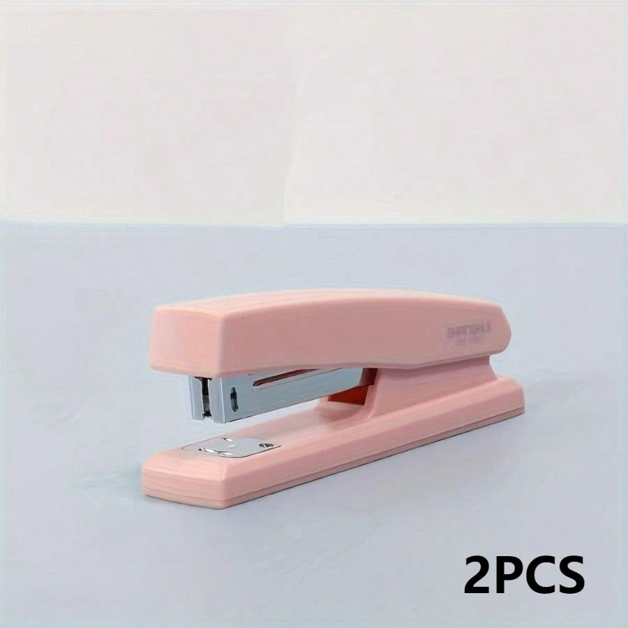 2 Piece White/pink Stapler with Anti Slip Design and Labor-saving Function, Suitable for Office Staff and School Students