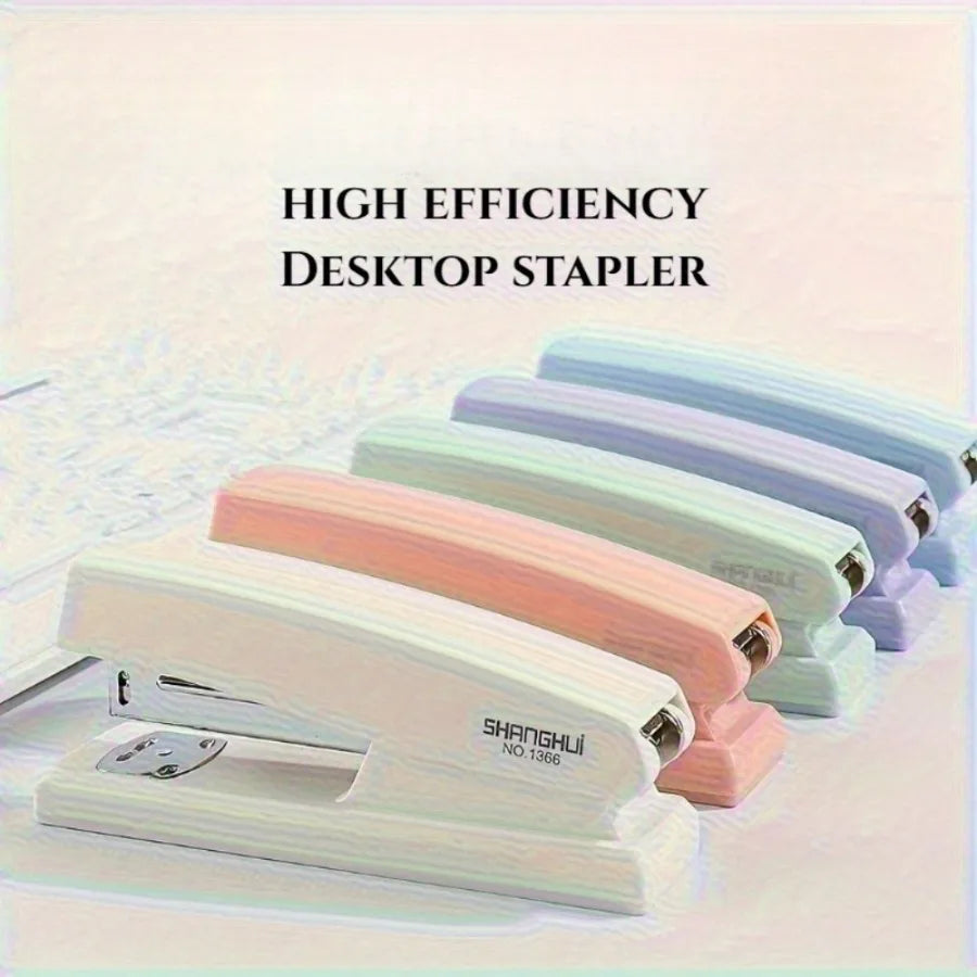 2 Piece White/pink Stapler with Anti Slip Design and Labor-saving Function, Suitable for Office Staff and School Students