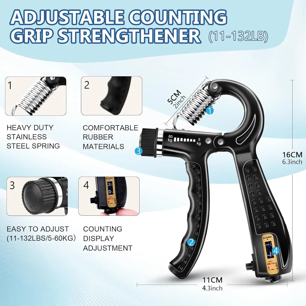 Grip Trainer Kit: Adjustable Hand Gripper,Finger/Hand Exercisers,Stress Ball & Forearm Ring for Muscle Build & Injury Rcvry