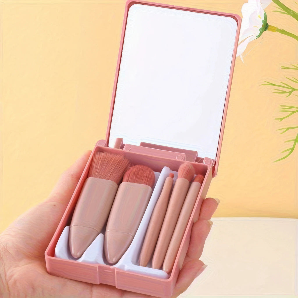 5-Piece Pink Makeup Brush Kit | Complete Set of Professional & Soft Synthetic Hair Brushes | Easy Storage & Carrying