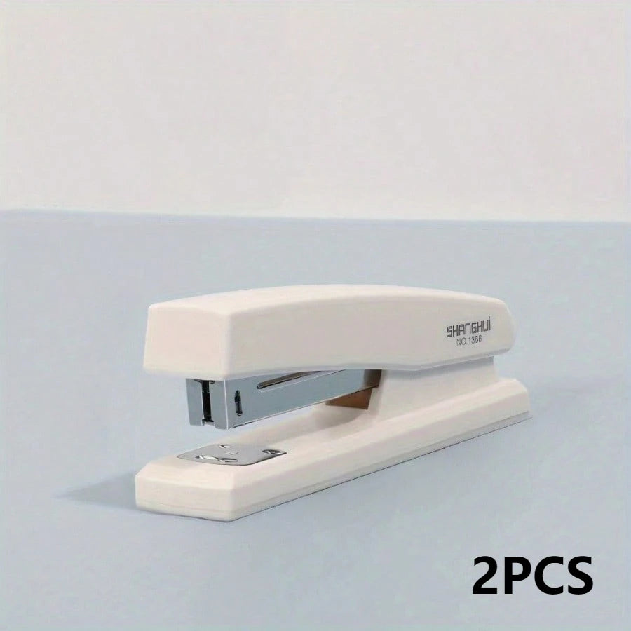 2 Piece White/pink Stapler with Anti Slip Design and Labor-saving Function, Suitable for Office Staff and School Students