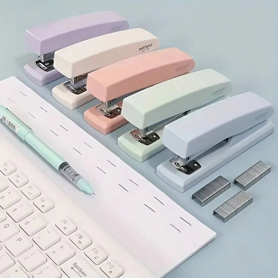 2 Piece White/pink Stapler with Anti Slip Design and Labor-saving Function, Suitable for Office Staff and School Students
