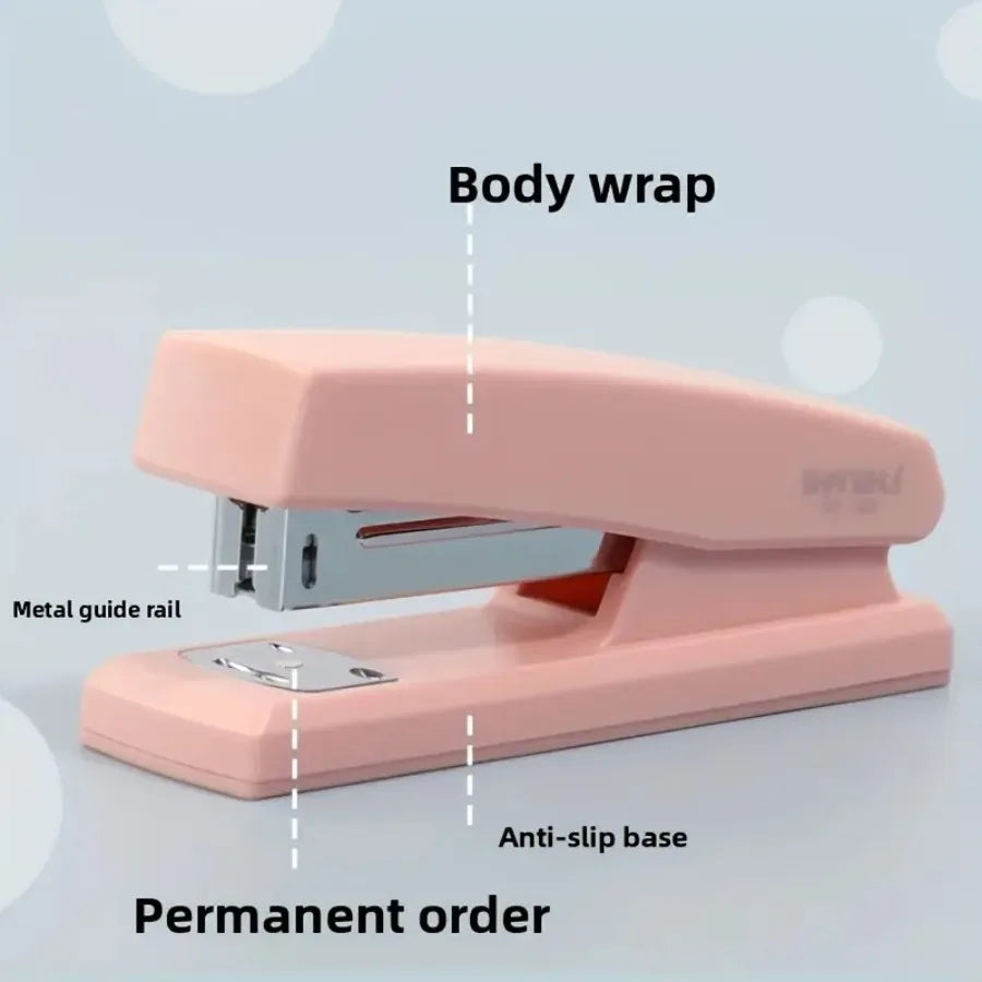 2 Piece White/pink Stapler with Anti Slip Design and Labor-saving Function, Suitable for Office Staff and School Students