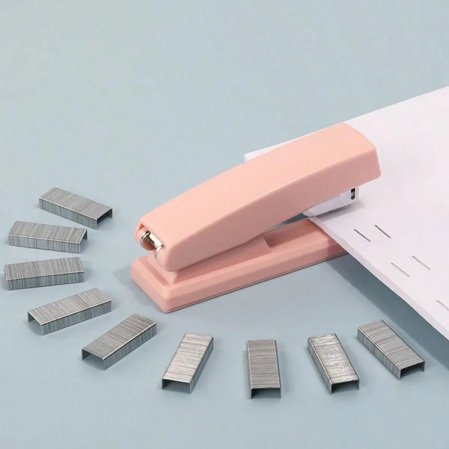 2 Piece White/pink Stapler with Anti Slip Design and Labor-saving Function, Suitable for Office Staff and School Students