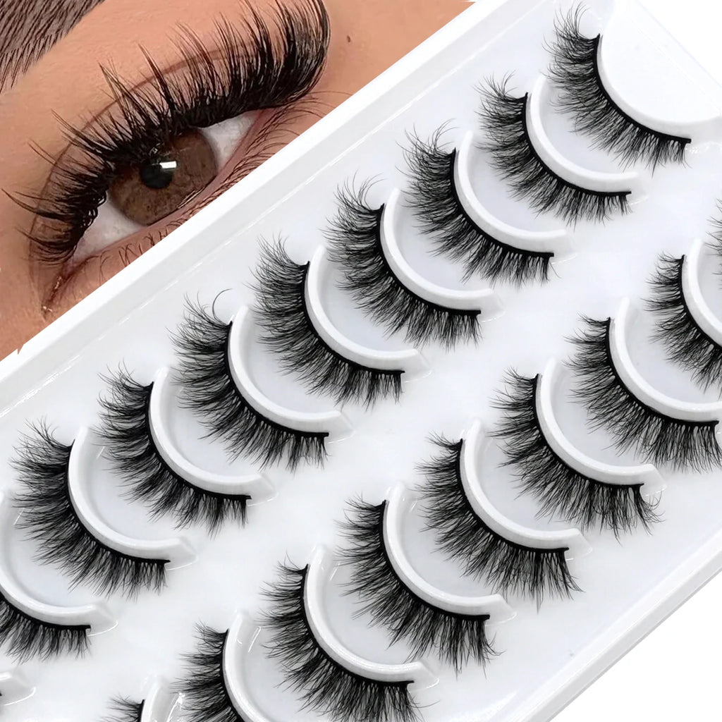 HBZGTLAD 10 Pairs 3D Faux Mink Lashes Fluffy Soft Full Thick Wispy Natural long False Eyelashes Curly lashes wholesale lashes
