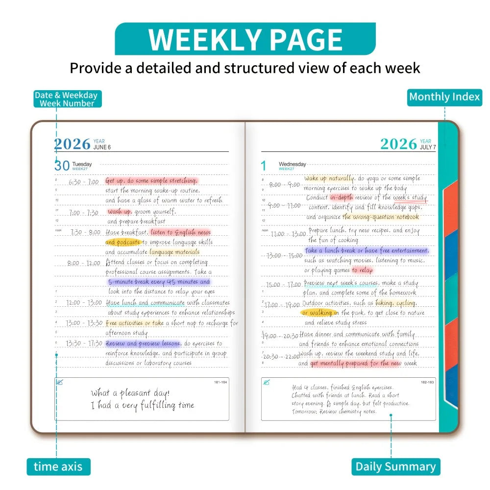 2026 Planner Book, Self-Discipline Calendar Planner, Weekly&Monthly Planner Layouts, 360-Page Daily Organizer, Portable Notebook