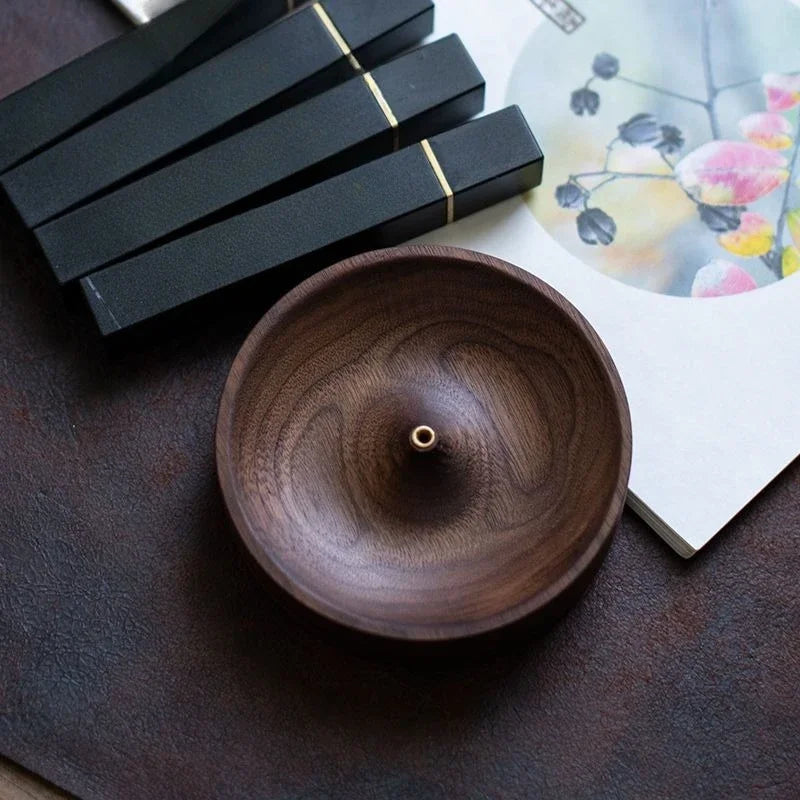 1pc North American Black Walnut Solid Wood Incense Stick Handmade Tea Ceremony Round Incense Burner Agarwood Tray Holder