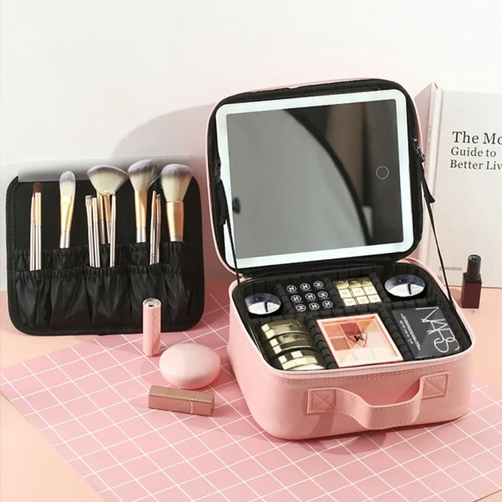 LED Lighted Travel Makeup Bag with Mirror Portable Waterproof Makeup Organizer Cosmetic Case Birthday Gift for Girls Women