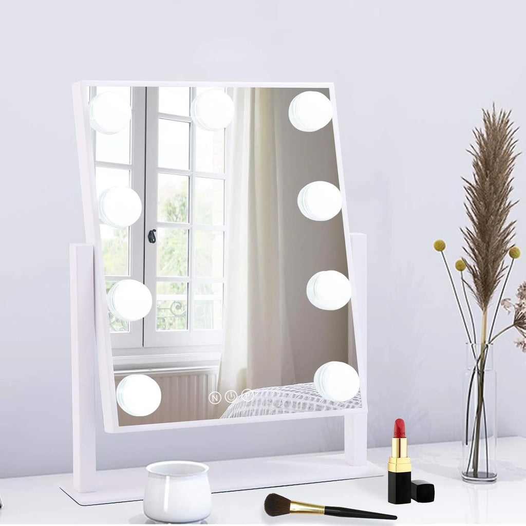 Vanity Mirror with Lights Hollywood Makeup Mirror with 9 LED Bulbs 3 Color Lighting 360°Rotation for Dressing Room & Bedroom