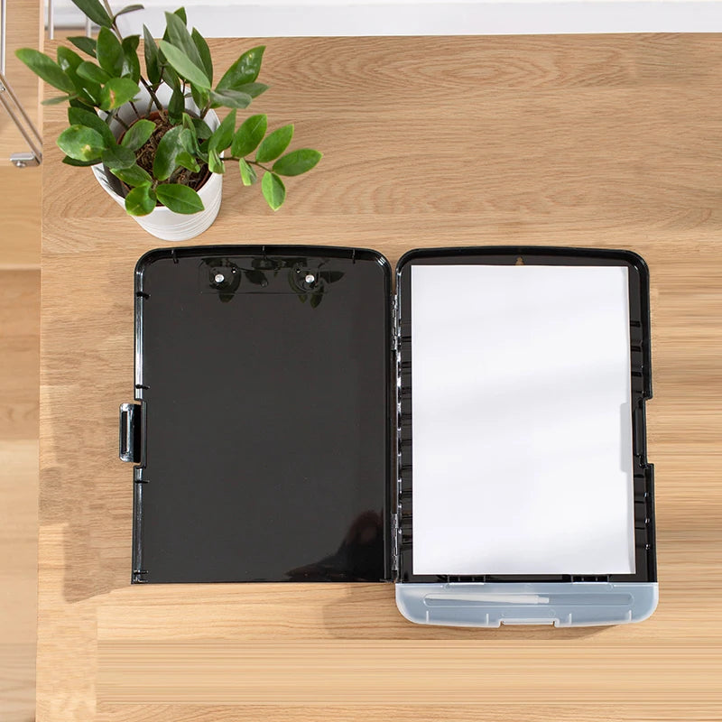 Large A4 Waterproof File Box with Pen Slot Desktop Plastic Folder Data File Storage with Writing Board Clip for Office Supplies
