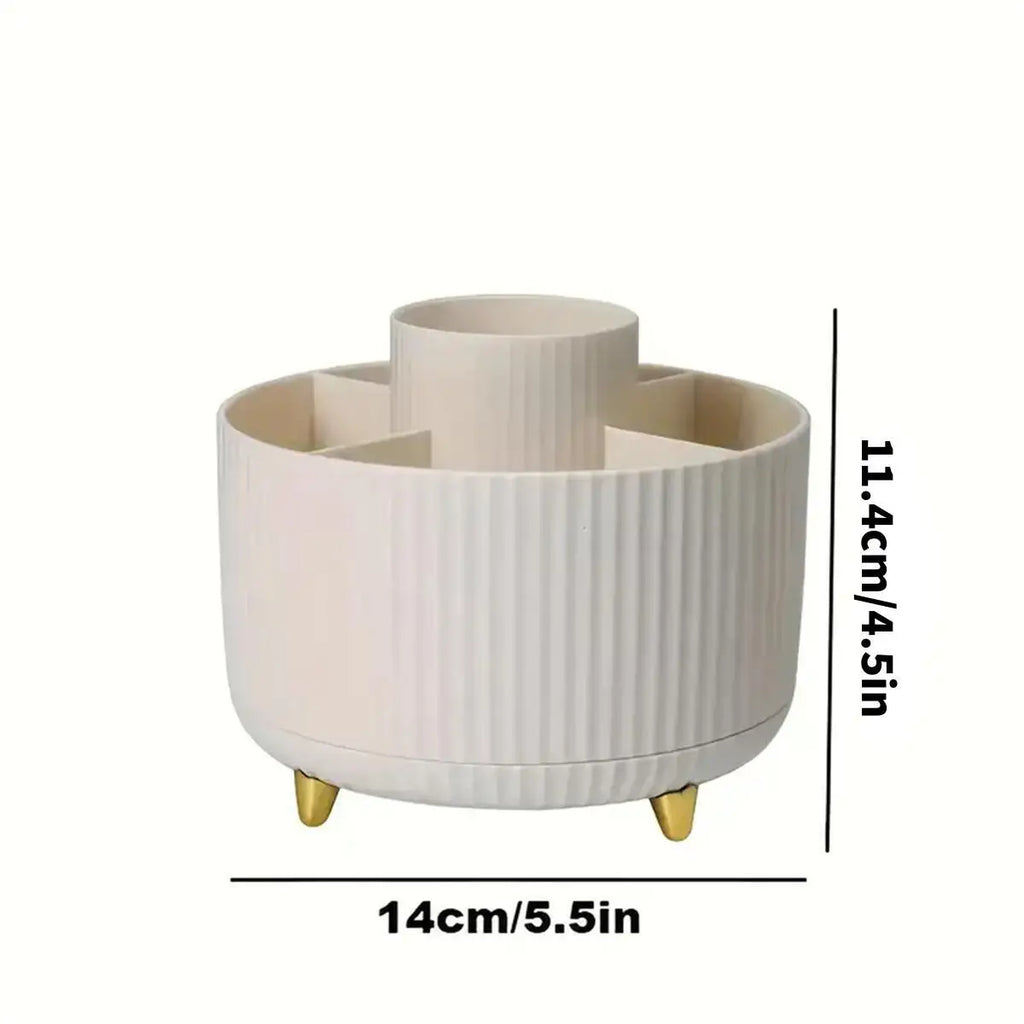 360° Rotating Makeup Organizer - 1pc Plastic Cosmetic Storage with 5 Compartments - Multi-Functional Holder for Brushes