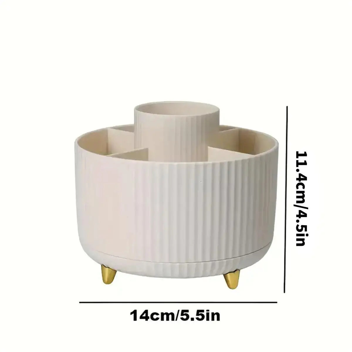 360° Rotating Makeup Organizer - 1pc Plastic Cosmetic Storage with 5 Compartments - Multi-Functional Holder for Brushes