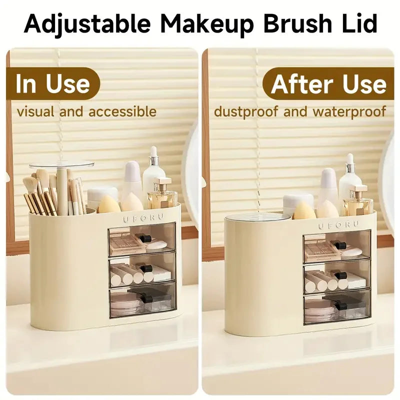 Makeup Brushes Storage Organizer With Drawers Large Capacity Cosmetics Tools Organizer Dustproof Lifting Makeup Brushes Holder