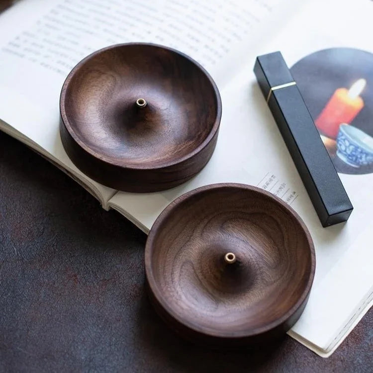 1pc North American Black Walnut Solid Wood Incense Stick Handmade Tea Ceremony Round Incense Burner Agarwood Tray Holder