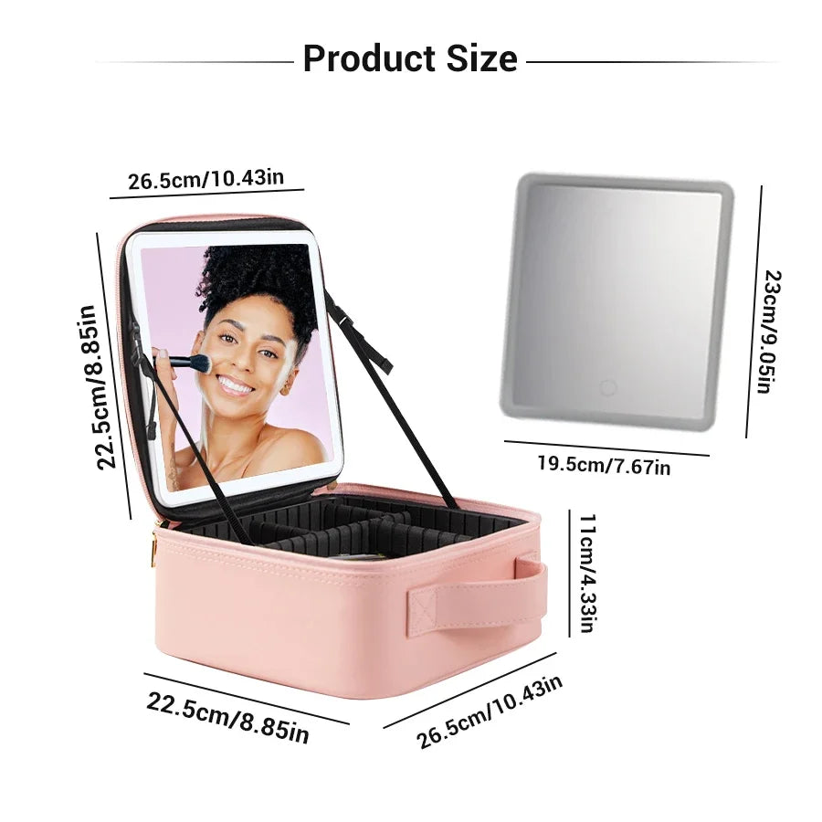 LED Lighted Travel Makeup Bag with Mirror Portable Waterproof Makeup Organizer Cosmetic Case Birthday Gift for Girls Women