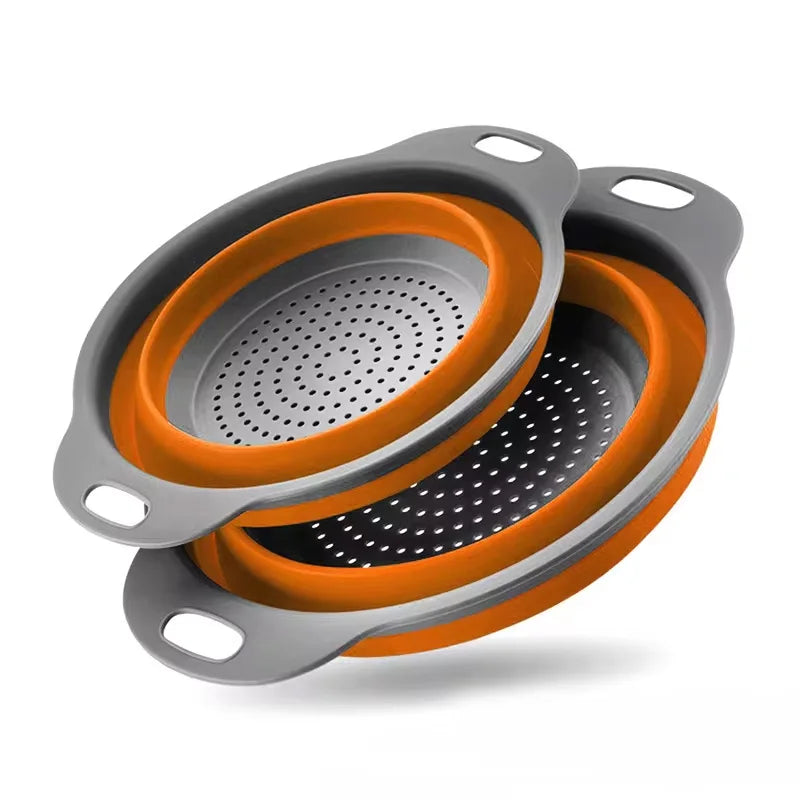 Silicone Folding Drain Basket Fruit Vegetable Washing Basket Foldable Strainer Colander Collapsible Drainer Kitchen Storage Tool