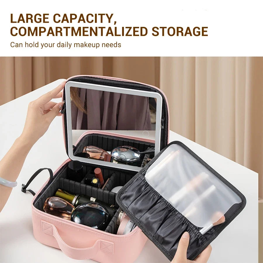 LED Lighted Travel Makeup Bag with Mirror Portable Waterproof Makeup Organizer Cosmetic Case Birthday Gift for Girls Women