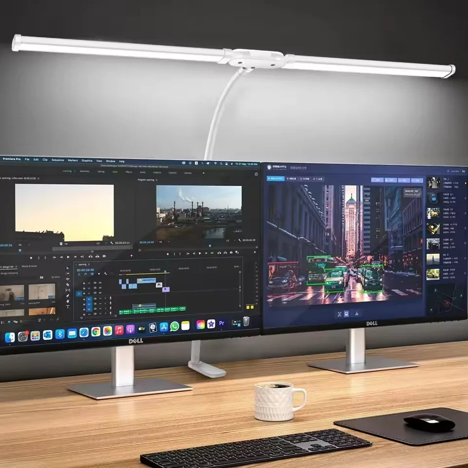 2-Headed LED Desk Lamp for Office Home Eye-Caring Architect Lamp with Clamp USB 3 Color Flexible Adjustable Lighting Table Lamp
