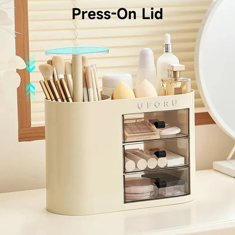 Makeup Brushes Storage Organizer With Drawers Large Capacity Cosmetics Tools Organizer Dustproof Lifting Makeup Brushes Holder