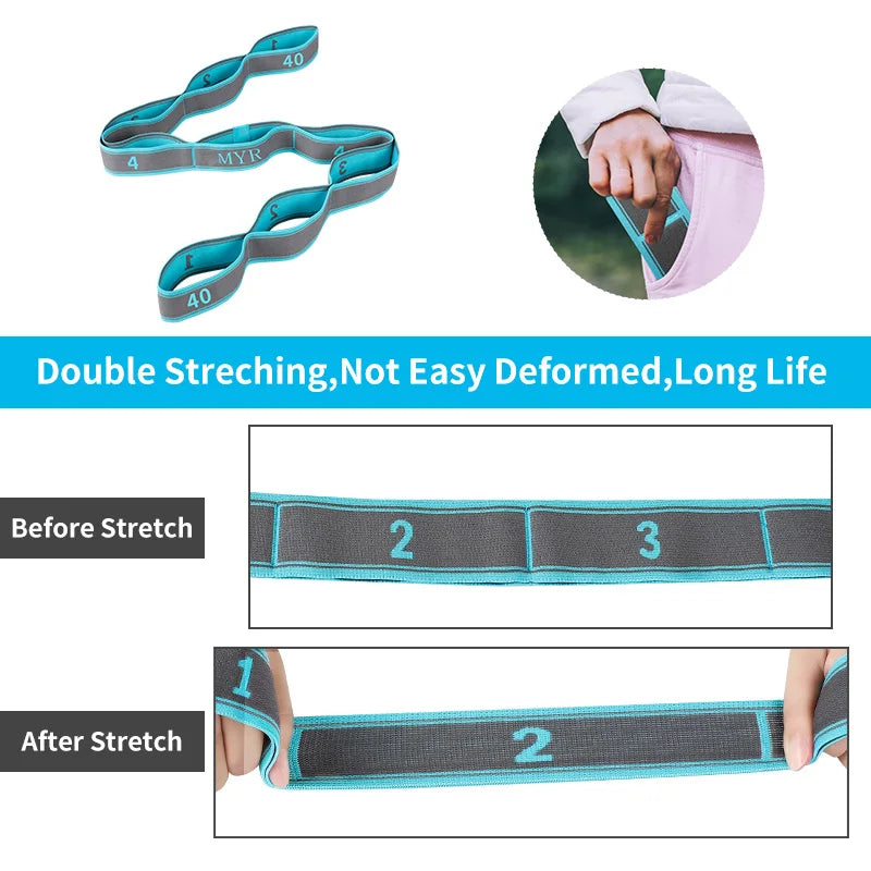 Elastic Yoga Stretching Strap with Loops, Stretch Strap for Ballet, Leg, Body, Stretch Band for Yoga, Dance, Pilates, Gymnastics