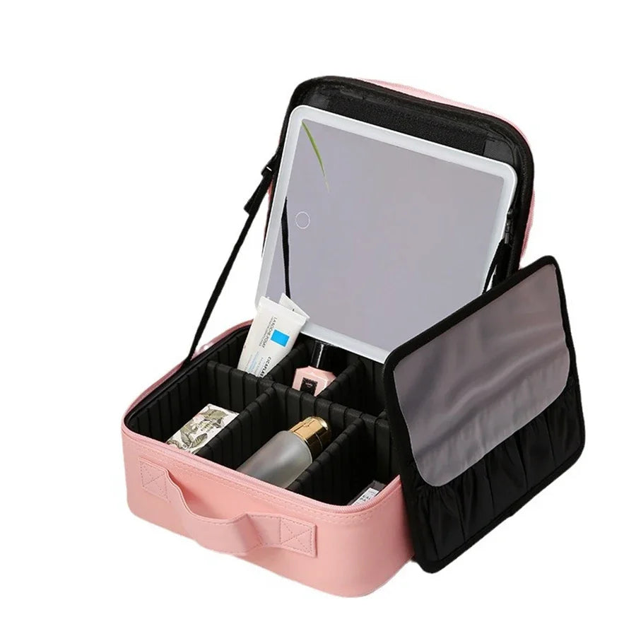 LED Lighted Travel Makeup Bag with Mirror Portable Waterproof Makeup Organizer Cosmetic Case Birthday Gift for Girls Women