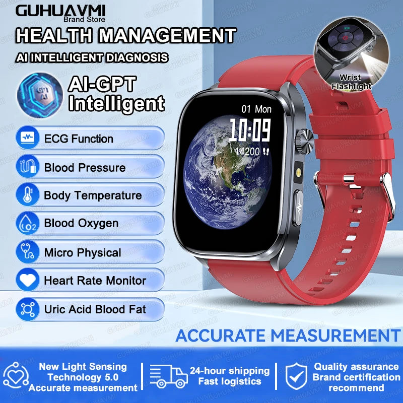 2025 New Accurate ECG Smart Watch Heart Health Analysis Blood analysis Blood Lipid Blood Pressure BT call Smart Watches For Men