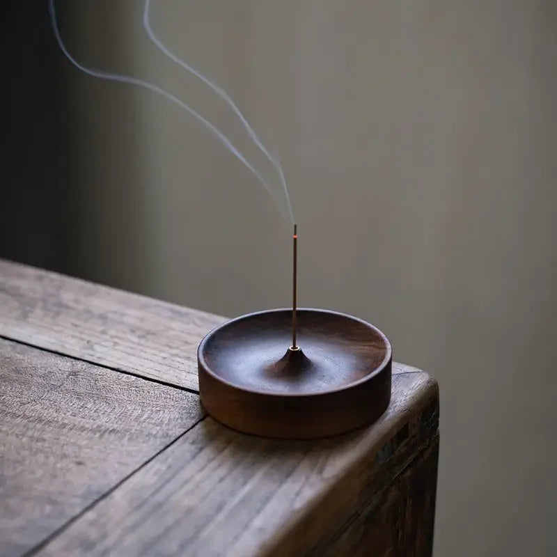 1pc North American Black Walnut Solid Wood Incense Stick Handmade Tea Ceremony Round Incense Burner Agarwood Tray Holder