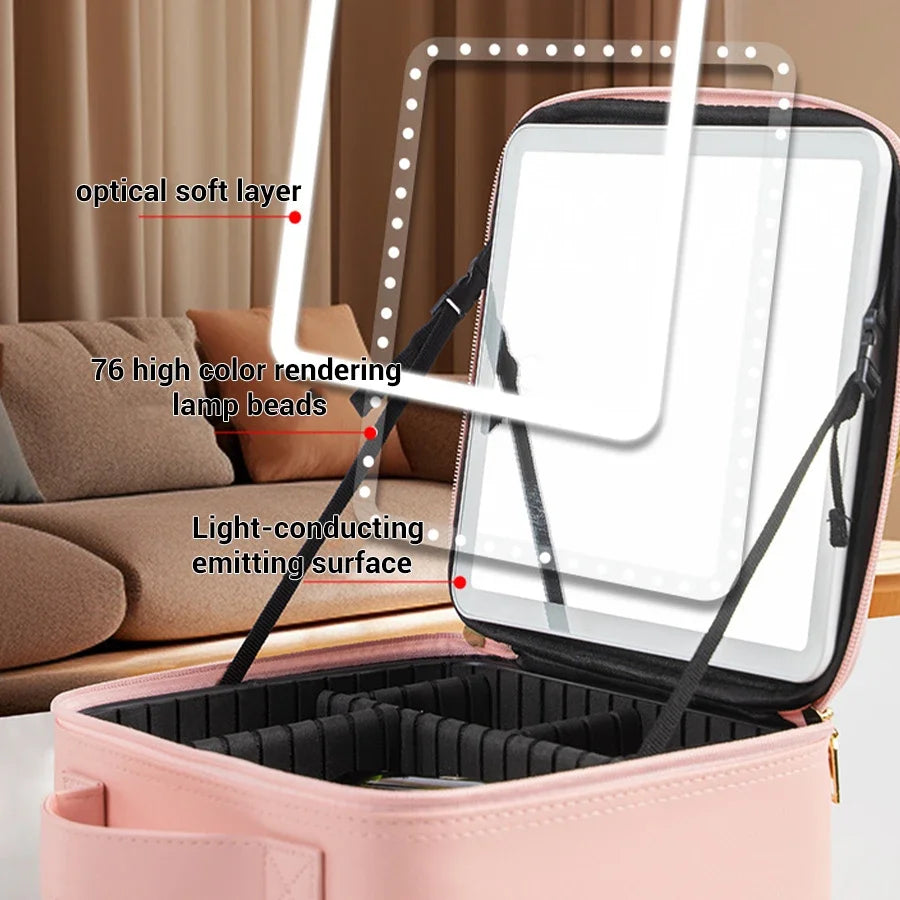 LED Lighted Travel Makeup Bag with Mirror Portable Waterproof Makeup Organizer Cosmetic Case Birthday Gift for Girls Women