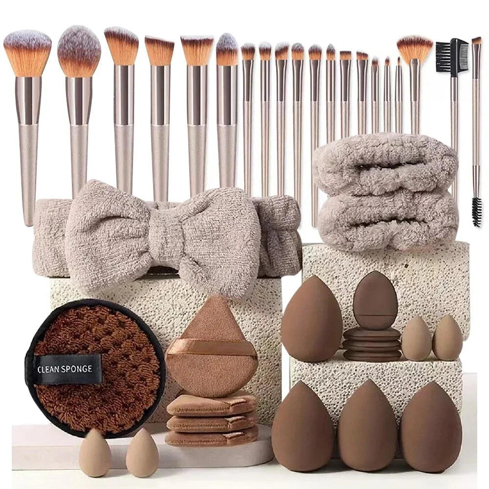 Makeup Brushes and Sponges Set, Pink Makeup Puff, Beauty Egg, Headband, Wristband Remover Kit, Makeup Tool, Gift 20-32pcs