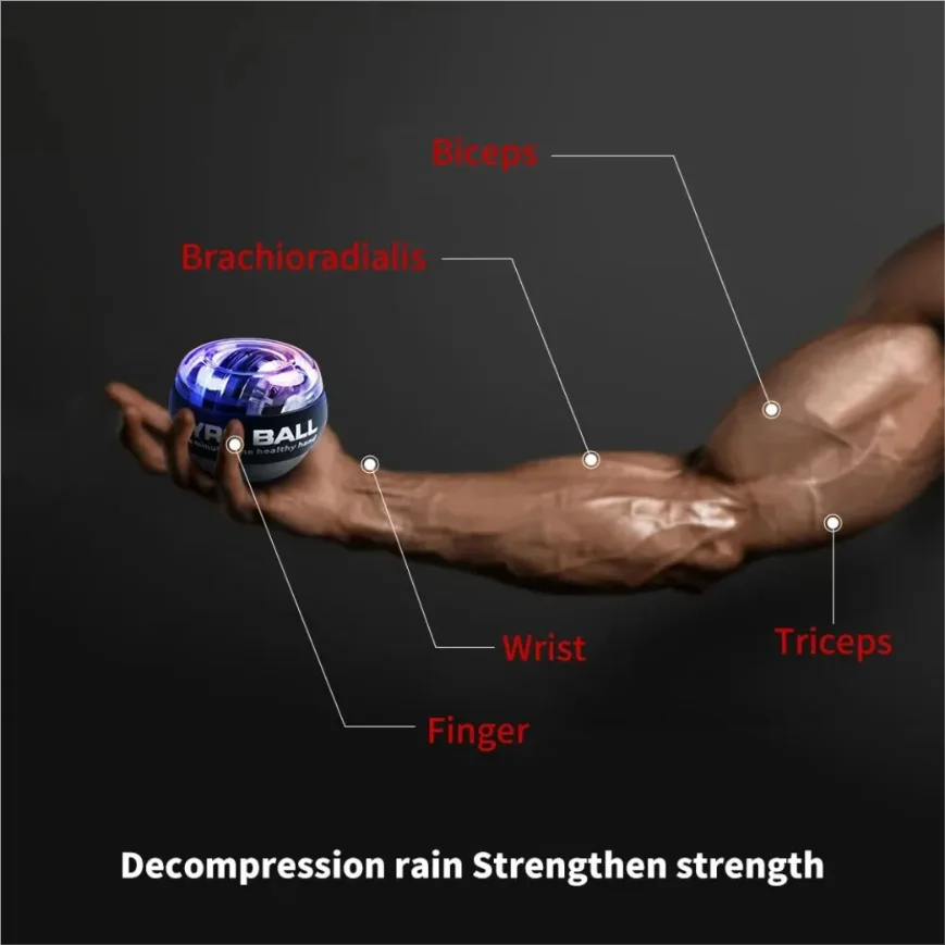 Portable LED Wrist Power Trainer Ball for Muscle Strength and Fitness Exercise with Self Starting Gyro Technology