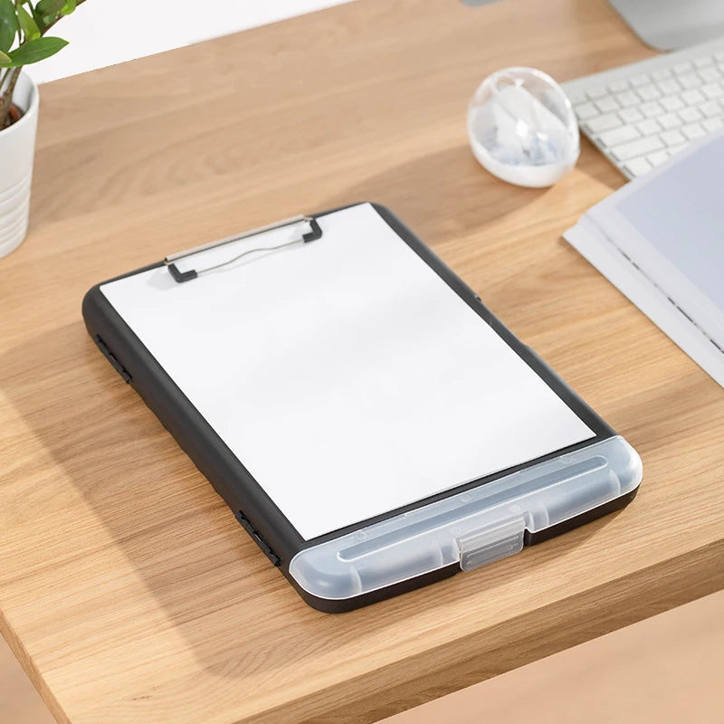 Large A4 Waterproof File Box with Pen Slot Desktop Plastic Folder Data File Storage with Writing Board Clip for Office Supplies