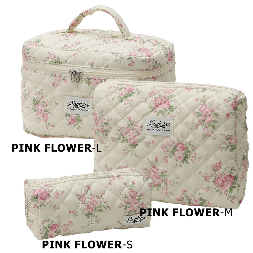 1pcs Cute Quilted Cotton Makeup Bag Women Zipper Cosmetic Organizer Cloth Handbag Box Shape Portable Toiletry Case for Girls