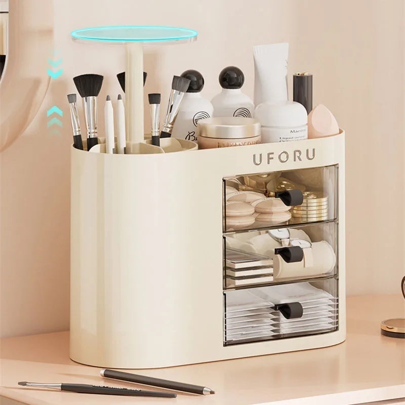 Makeup Brushes Storage Organizer With Drawers Large Capacity Cosmetics Tools Organizer Dustproof Lifting Makeup Brushes Holder