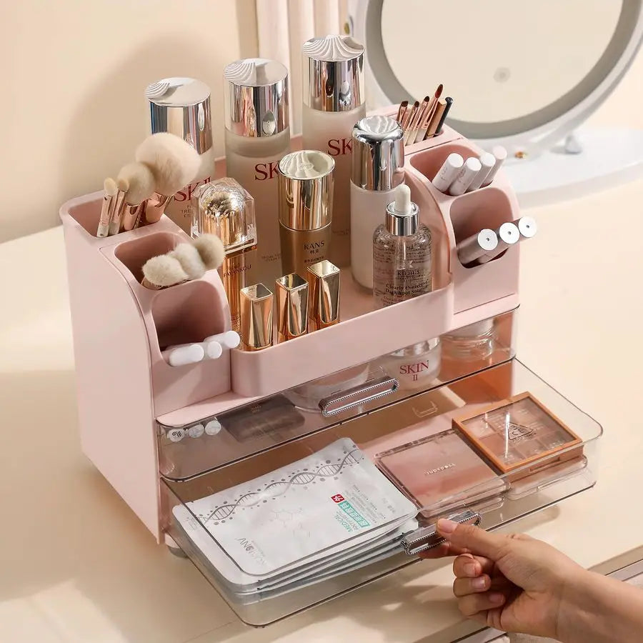 Makeup Organizer Countertop with Large Drawers, Vanity Organizer with Brush Holder, Skin Care Storage for Dresser, Perfume Organ