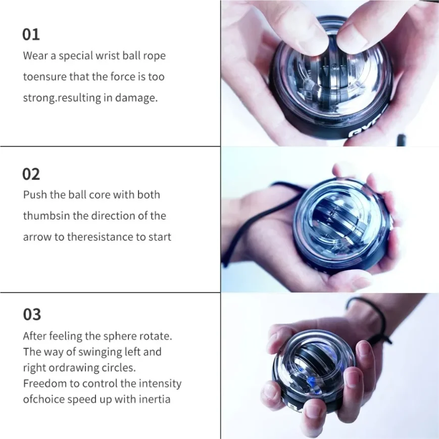 Portable LED Wrist Power Trainer Ball for Muscle Strength and Fitness Exercise with Self Starting Gyro Technology
