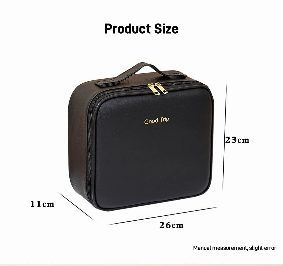 Travel LED Cosmetic Case With Light and Mirror Makeup Bag Large Capacity Premium Portable Cosmetic Bag Detachable Partition Bag
