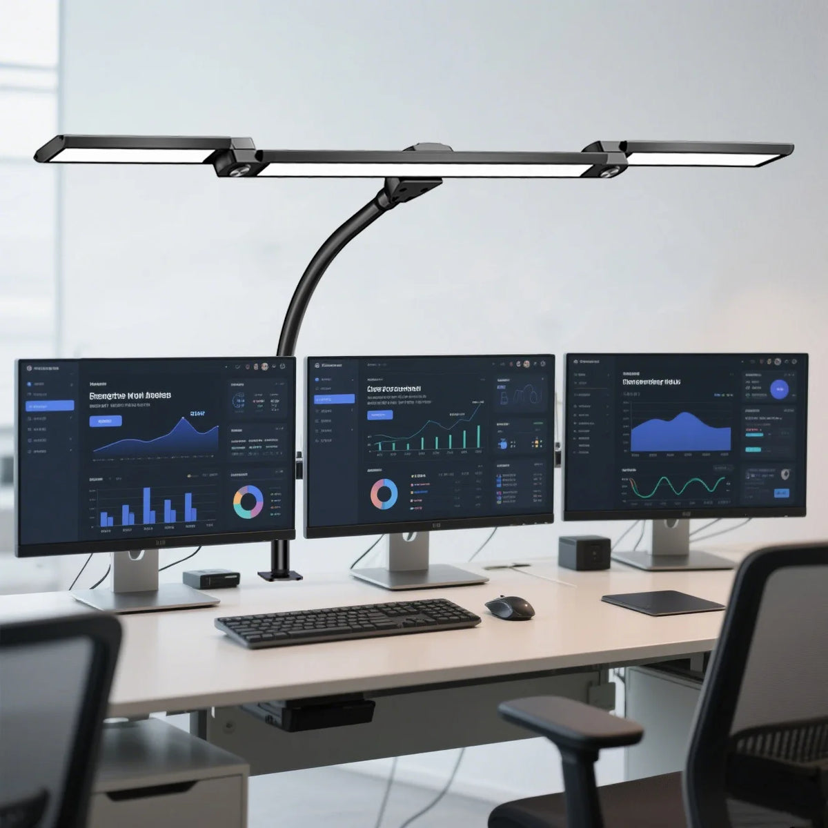 2-Headed LED Desk Lamp for Office Home Eye-Caring Architect Lamp with Clamp USB 3 Color Flexible Adjustable Lighting Table Lamp