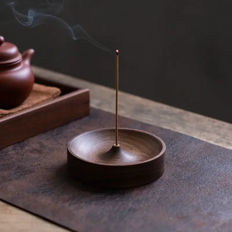 1pc North American Black Walnut Solid Wood Incense Stick Handmade Tea Ceremony Round Incense Burner Agarwood Tray Holder