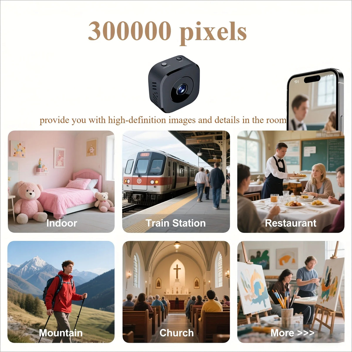 Security Camera 4K Mini Full Color Night Vision High Definition WiFi Monitor Waterproof Motion Detect Surveillance Smart Home