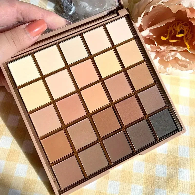 25 color eyeshadow palette - matte and shimmer, high pigmy brown nude, coffee chocolate student party daily stage makeup