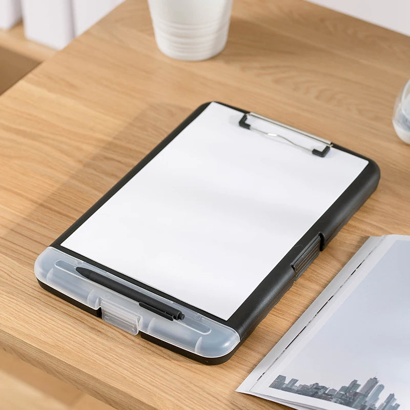 Large A4 Waterproof File Box with Pen Slot Desktop Plastic Folder Data File Storage with Writing Board Clip for Office Supplies