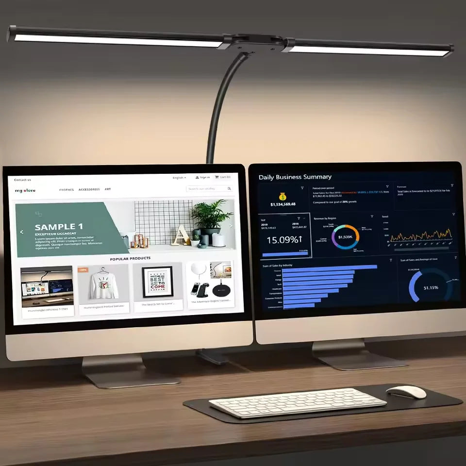 2-Headed LED Desk Lamp for Office Home Eye-Caring Architect Lamp with Clamp USB 3 Color Flexible Adjustable Lighting Table Lamp
