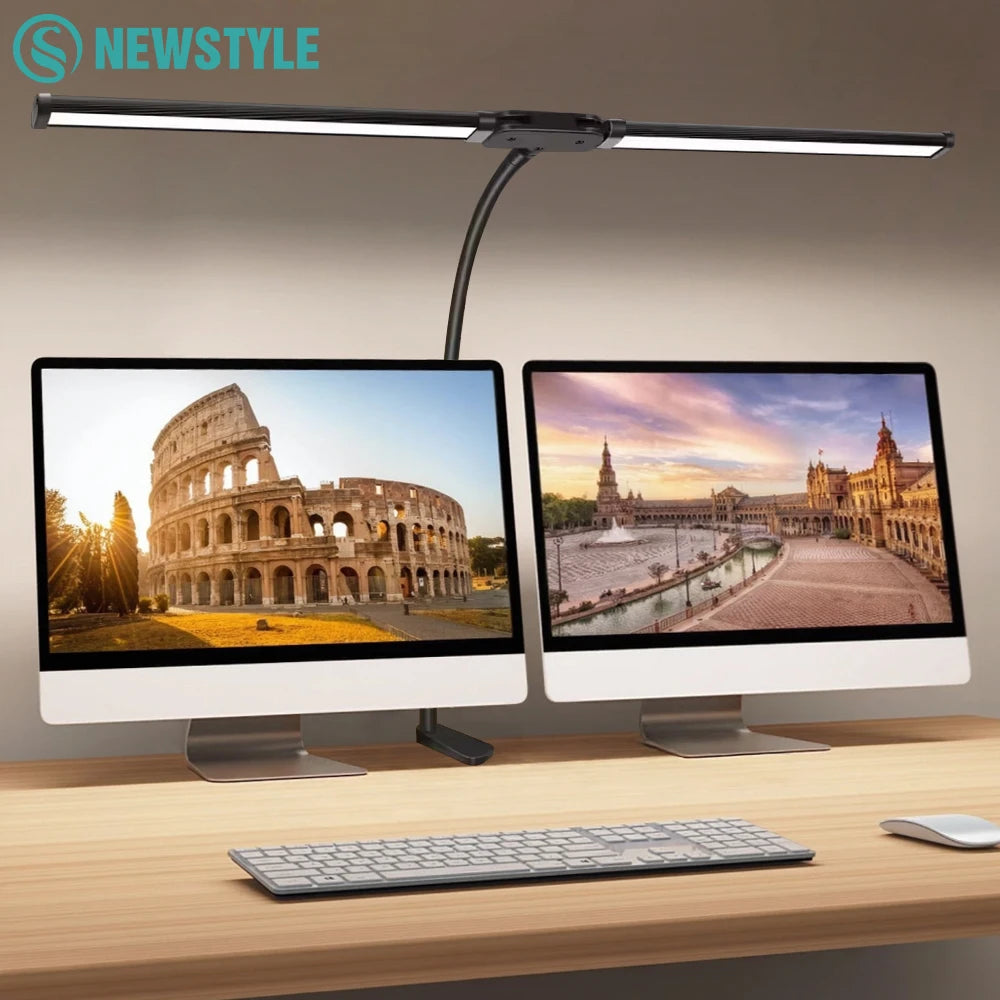 2-Headed LED Desk Lamp for Office Home Eye-Caring Architect Lamp with Clamp USB 3 Color Flexible Adjustable Lighting Table Lamp