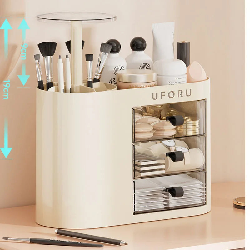 Makeup Brushes Storage Organizer With Drawers Large Capacity Cosmetics Tools Organizer Dustproof Lifting Makeup Brushes Holder