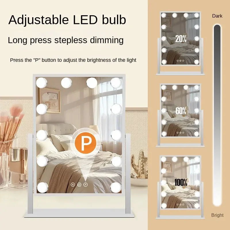 Vanity Mirror with Lights Hollywood Makeup Mirror with 9 LED Bulbs 3 Color Lighting 360°Rotation for Dressing Room & Bedroom