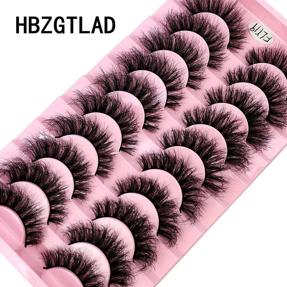 HBZGTLAD 10 Pairs 3D Faux Mink Lashes Fluffy Soft Full Thick Wispy Natural long False Eyelashes Curly lashes wholesale lashes