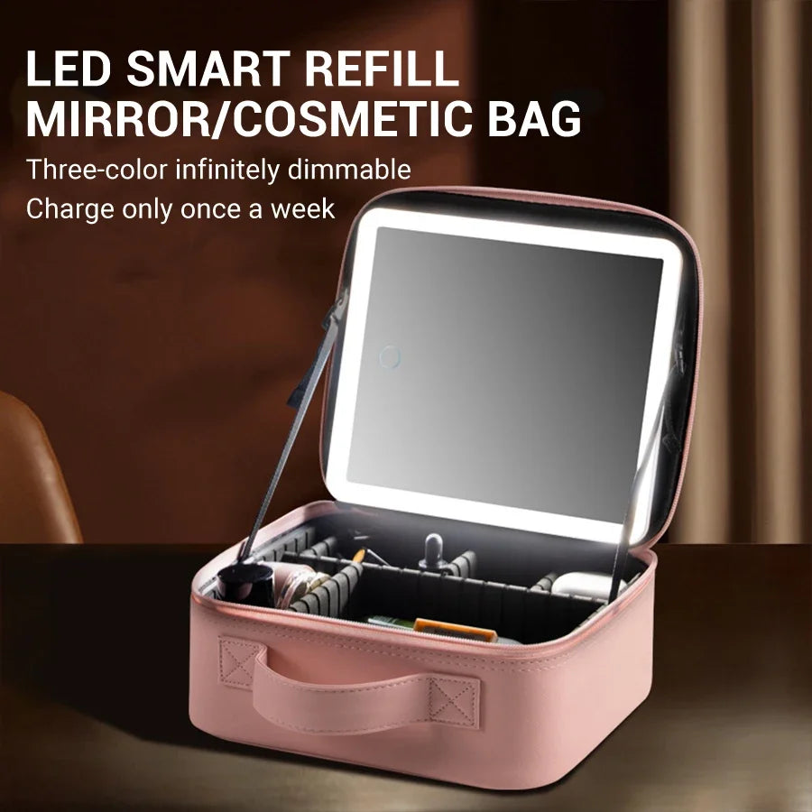 LED Lighted Travel Makeup Bag with Mirror Portable Waterproof Makeup Organizer Cosmetic Case Birthday Gift for Girls Women