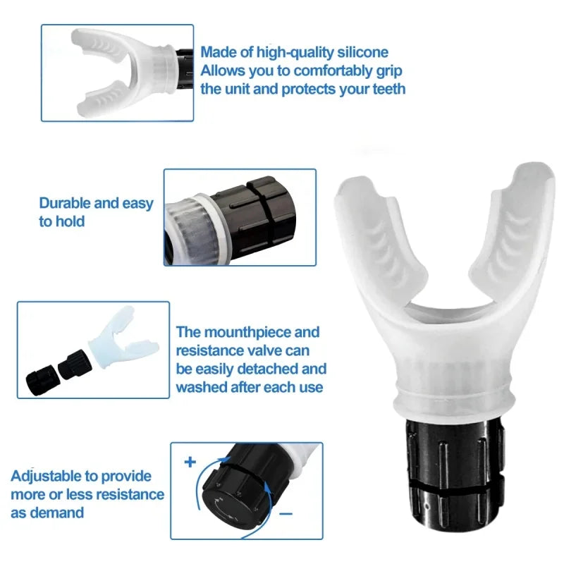 Black New Breathing Trainer Lung Flexer Durable Fitness Exerciser Increases Lung Capacity Breath Adjustable Levels Respiratory